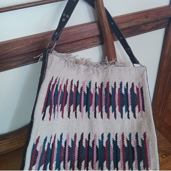 Free People Cream and Blue Geometric Shoulder Bag - Picture 6 of 6